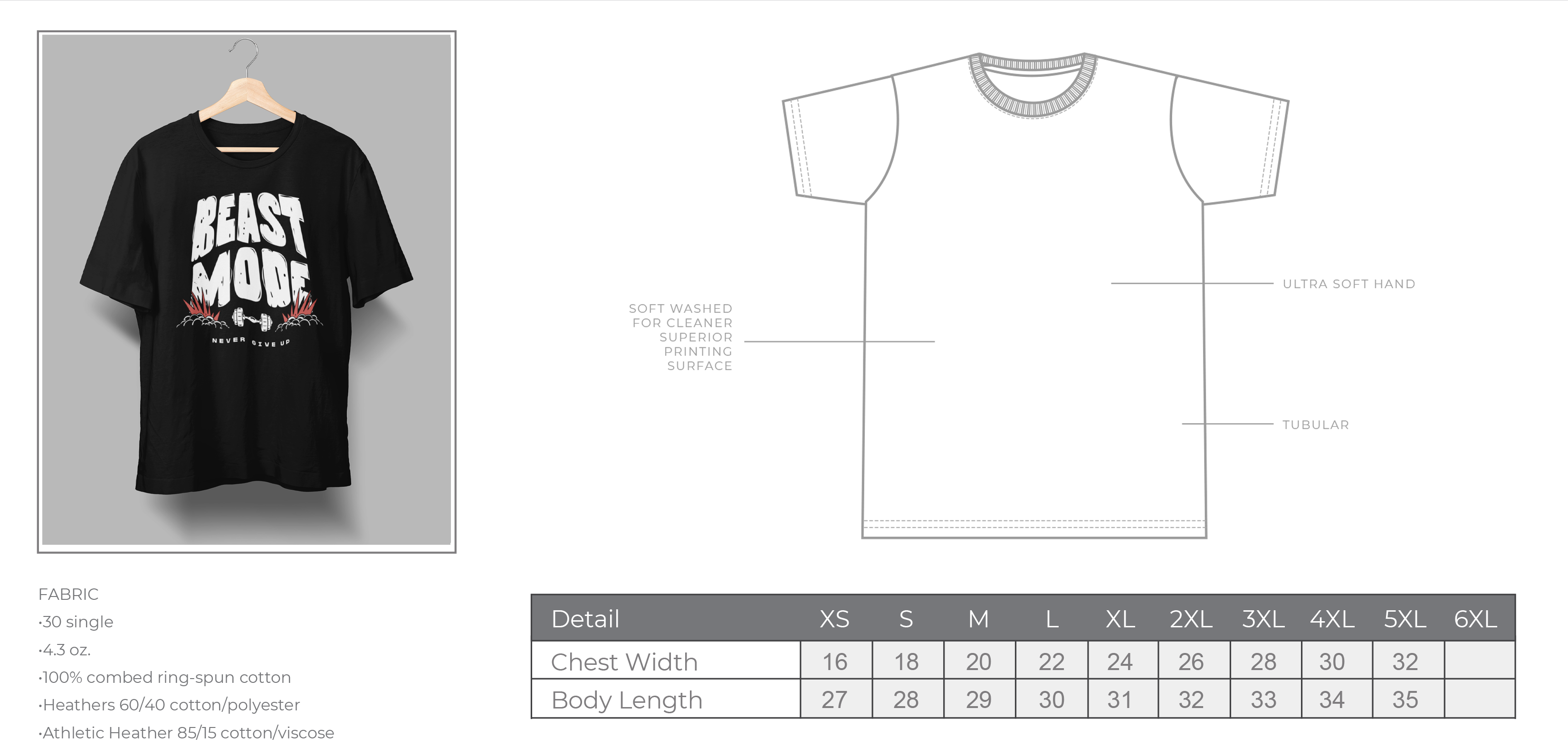 Beast Mode Never Give Up T-Shirt - 4.3oz 100% Cotton Tee