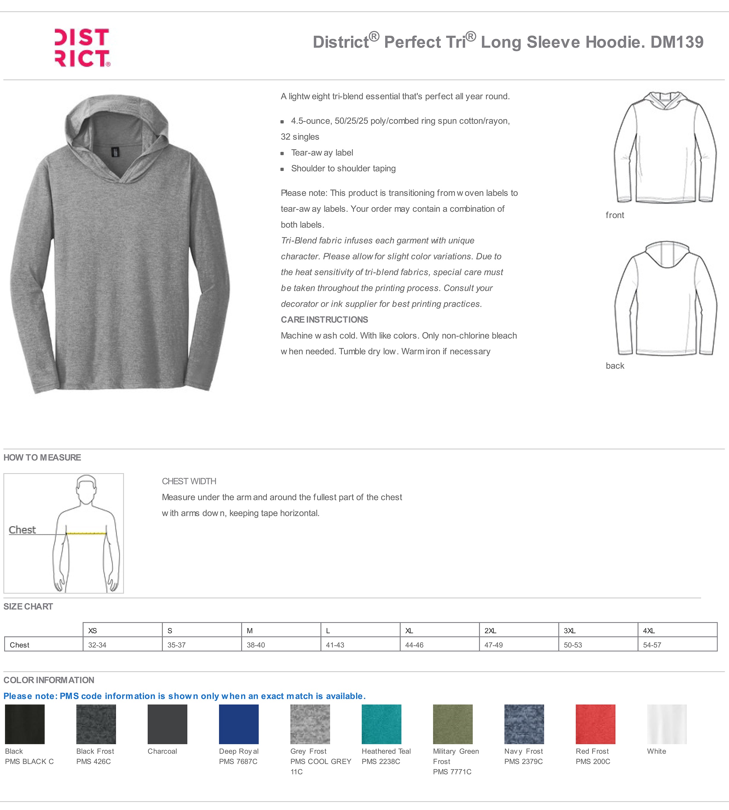 District ® Perfect Tri Long Sleeve Hoodie w/ Print