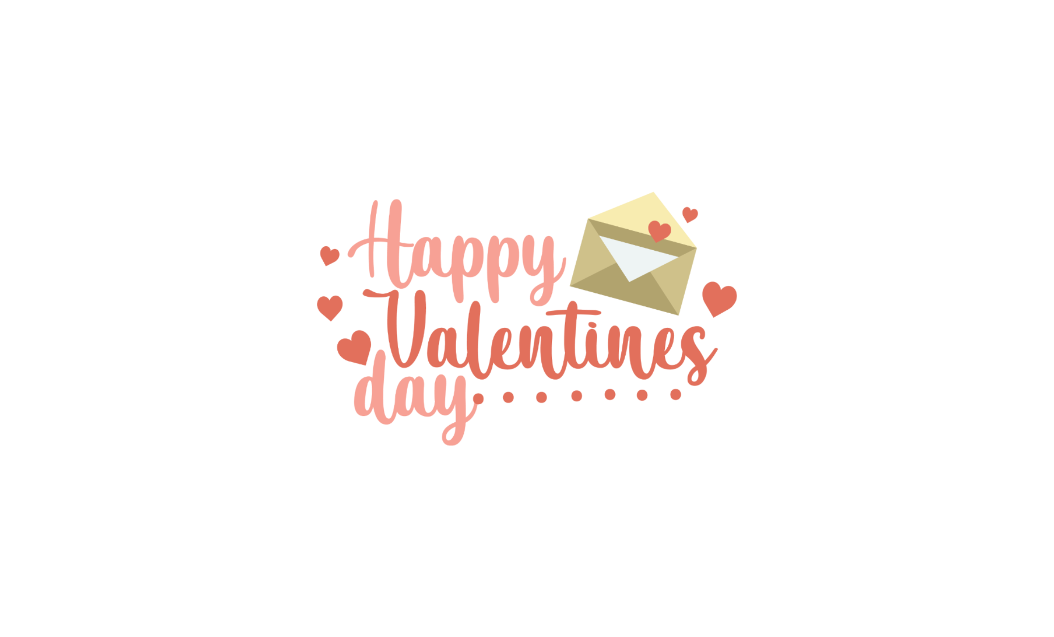 Valentine DTF transfer with coral pink cursive script saying Happy Valentines Day featuring a tan love letter envelope illustration and small pink hearts
