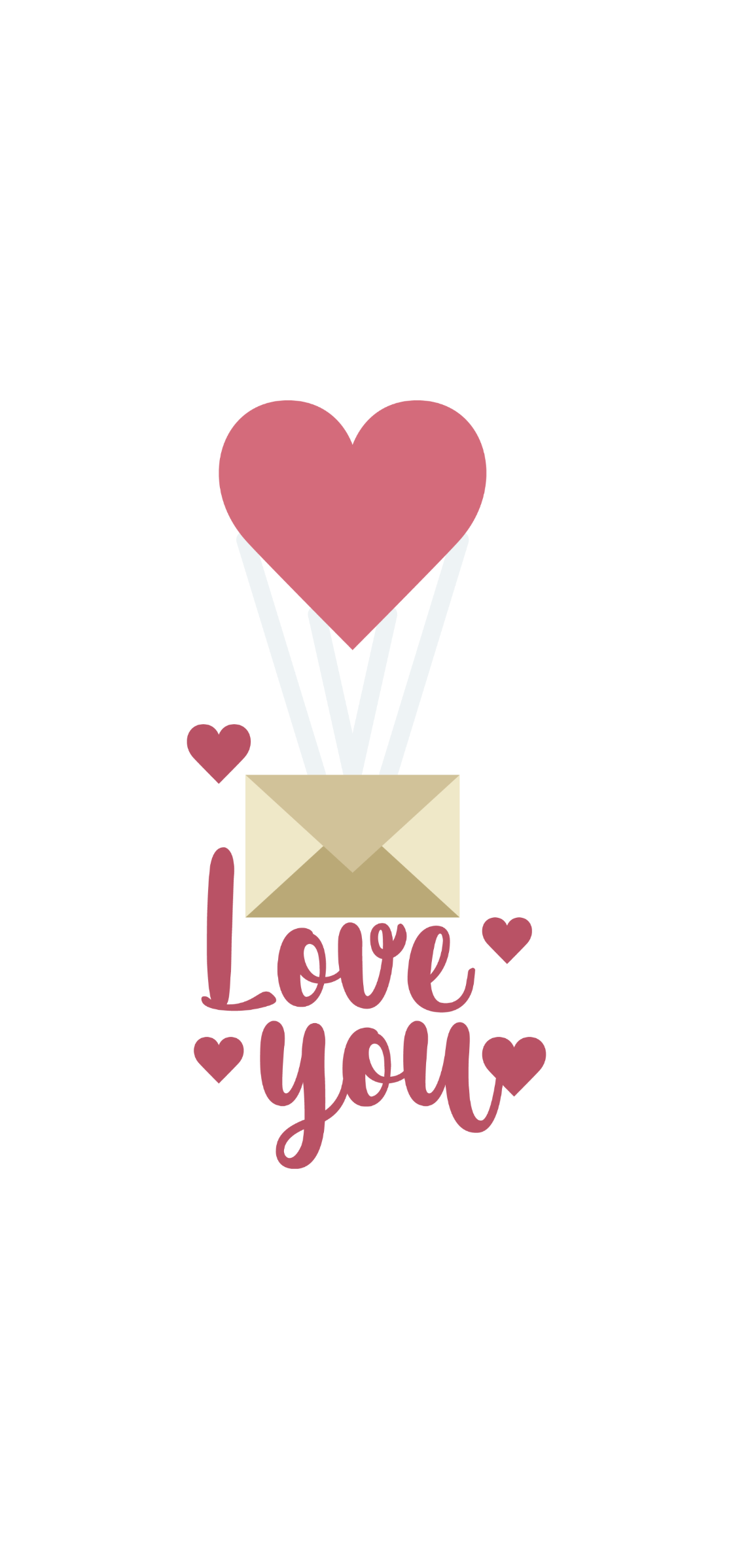 Valentine DTF transfer featuring a pink heart hot air balloon lifting a tan love letter envelope with cursive Love You text and small floating hearts