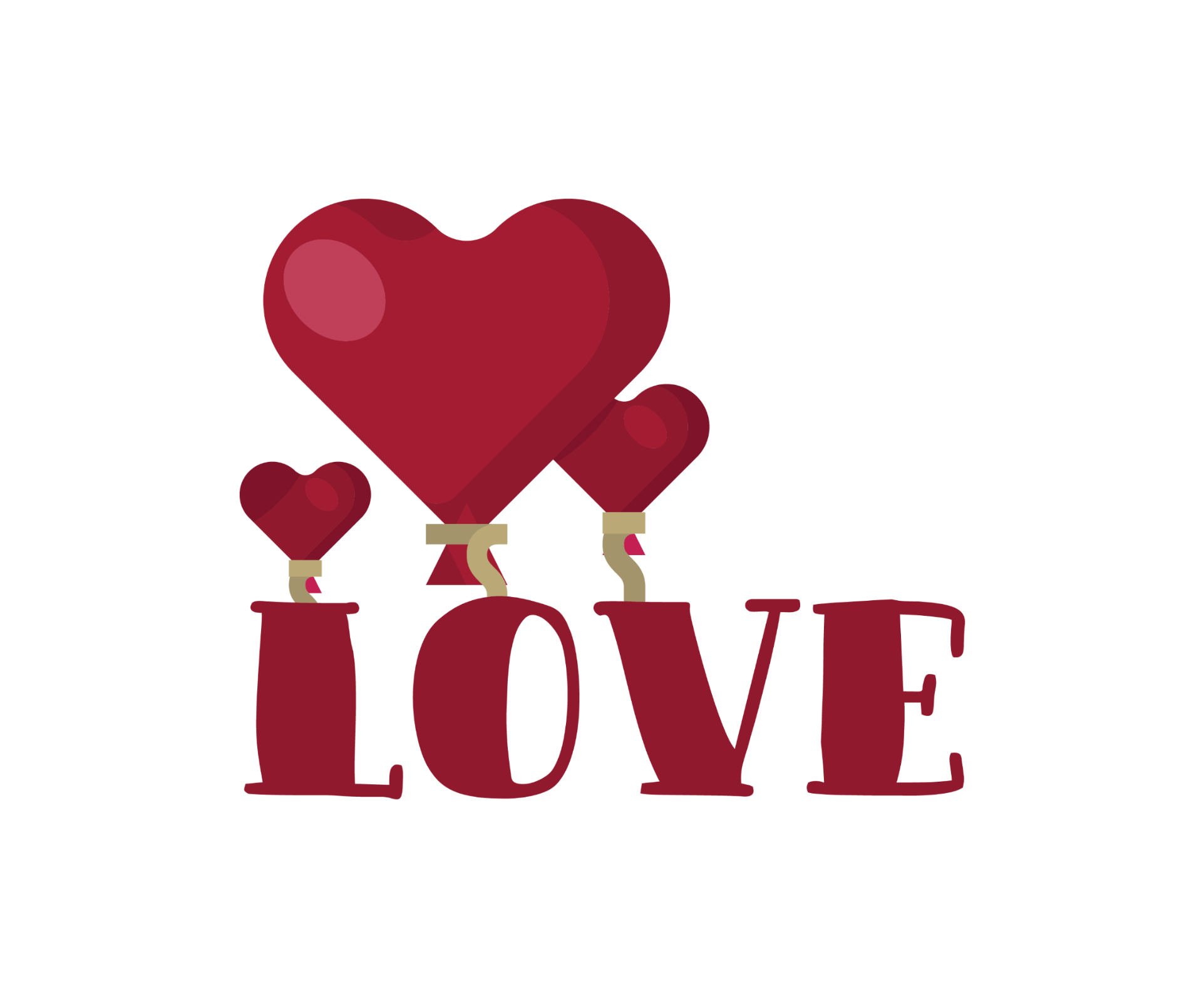 Valentine DTF transfer featuring bold red LOVE typography with three red heart-shaped balloons tied to the letters for custom holiday t-shirts