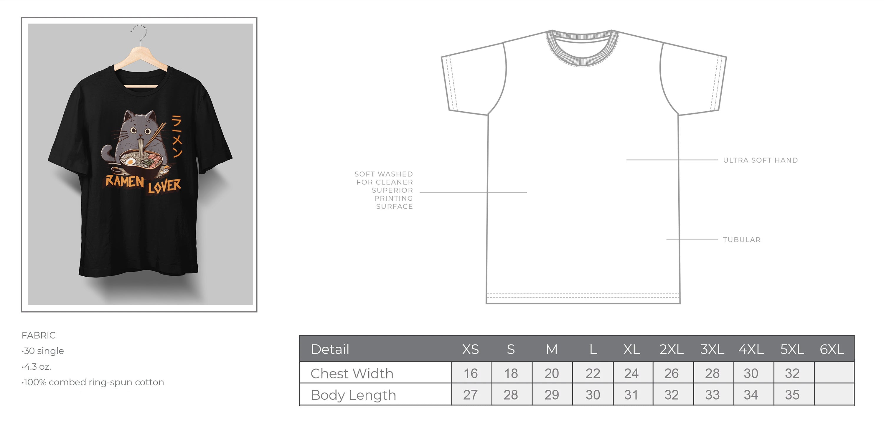 Cat Ramen Lover - 4.3oz 100% Cotton Tee