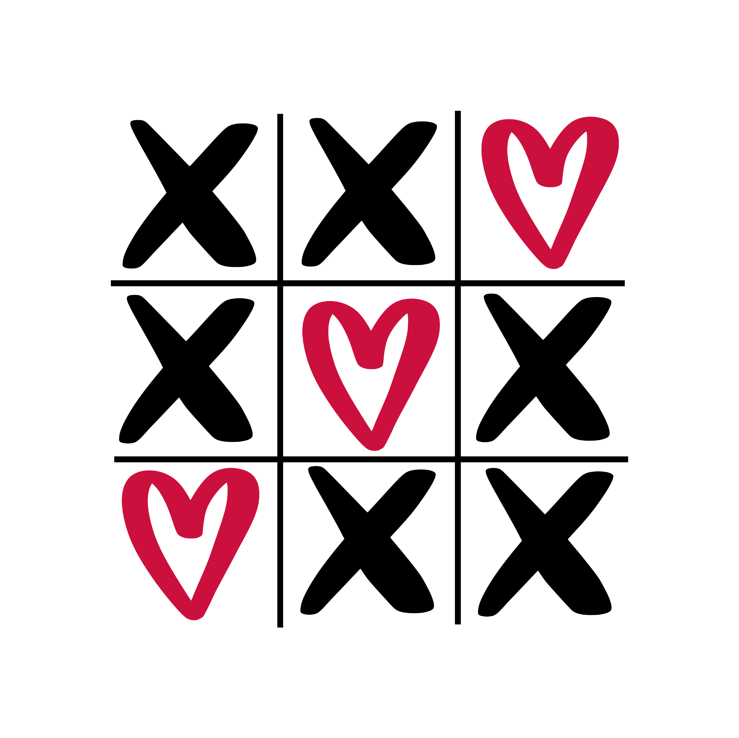 Valentine Tic Tac Toe DTF transfer featuring a black grid with hand drawn black X symbols and red hearts for custom holiday t-shirts