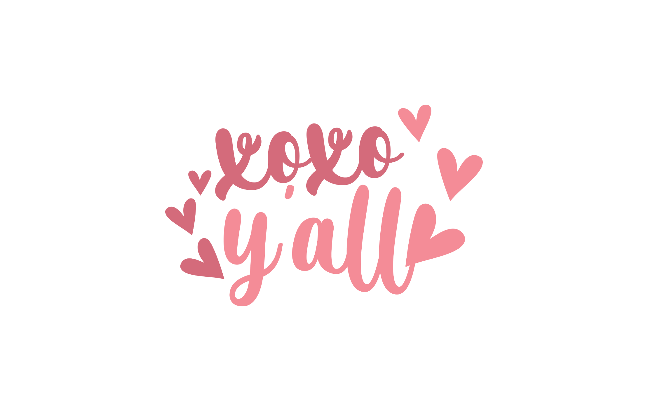 Southern Valentine DTF transfer featuring pink cursive script saying XOXO Y'all surrounded by multiple pink heart illustrations for custom Texas-style holiday t-shirts